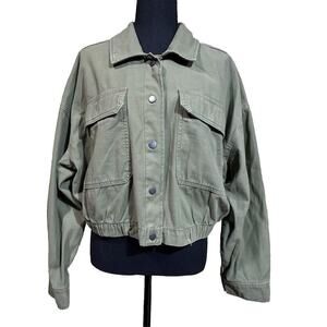 Torrid Twill Utility Jacket Olive Green Lightweight Snap Front Size 2.